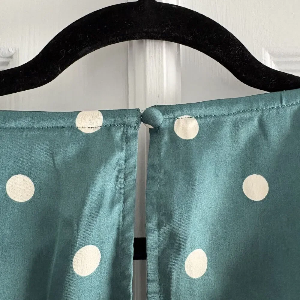 Free People Womens Butterfly Babe Polka Dot Sz Small Green Satin Maxi Dress EUC